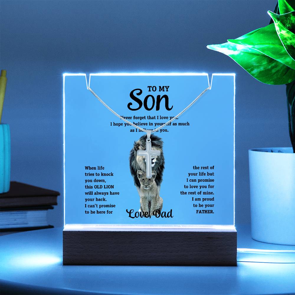To My Son Cross Necklace and Jewelry Holder Gift Set from Dad-[Heartfelt Family Gift]