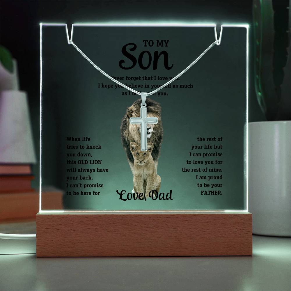 To My Son Cross Necklace and Jewelry Holder Gift Set from Dad-[Heartfelt Family Gift]