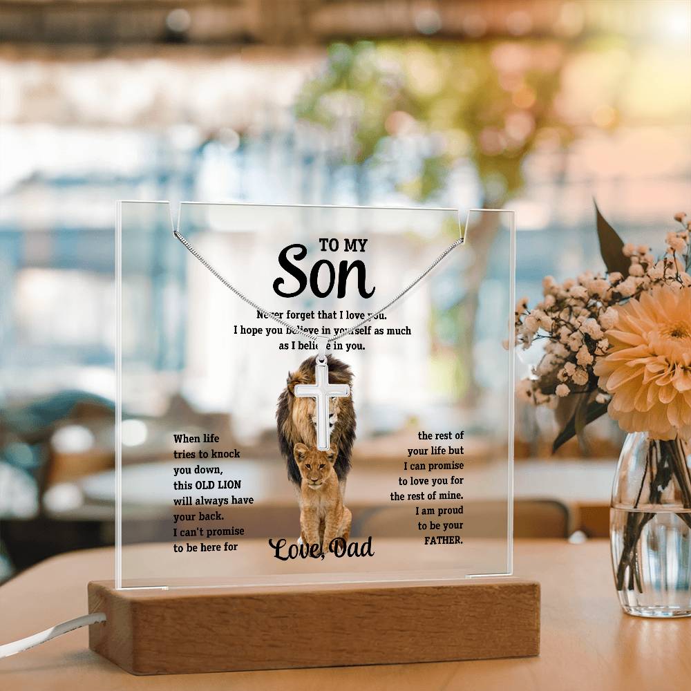 To My Son Cross Necklace and Jewelry Holder Gift Set from Dad-[Heartfelt Family Gift]