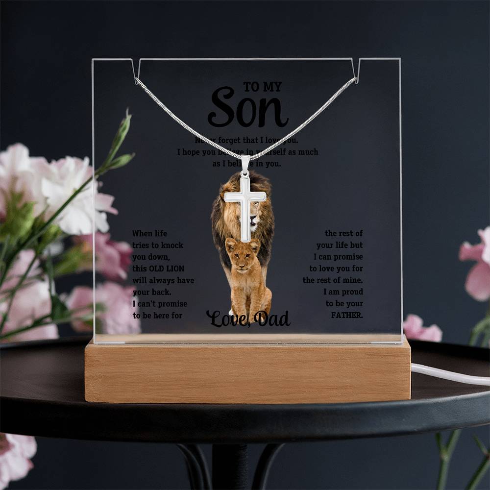 To My Son Cross Necklace and Jewelry Holder Gift Set from Dad-[Heartfelt Family Gift]
