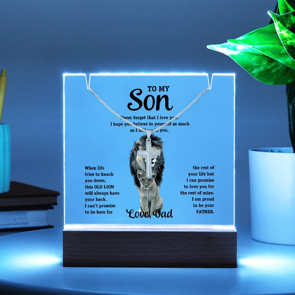 To My Son Cross Necklace and Jewelry Holder Gift Set from Dad-[Heartfelt Family Gift]