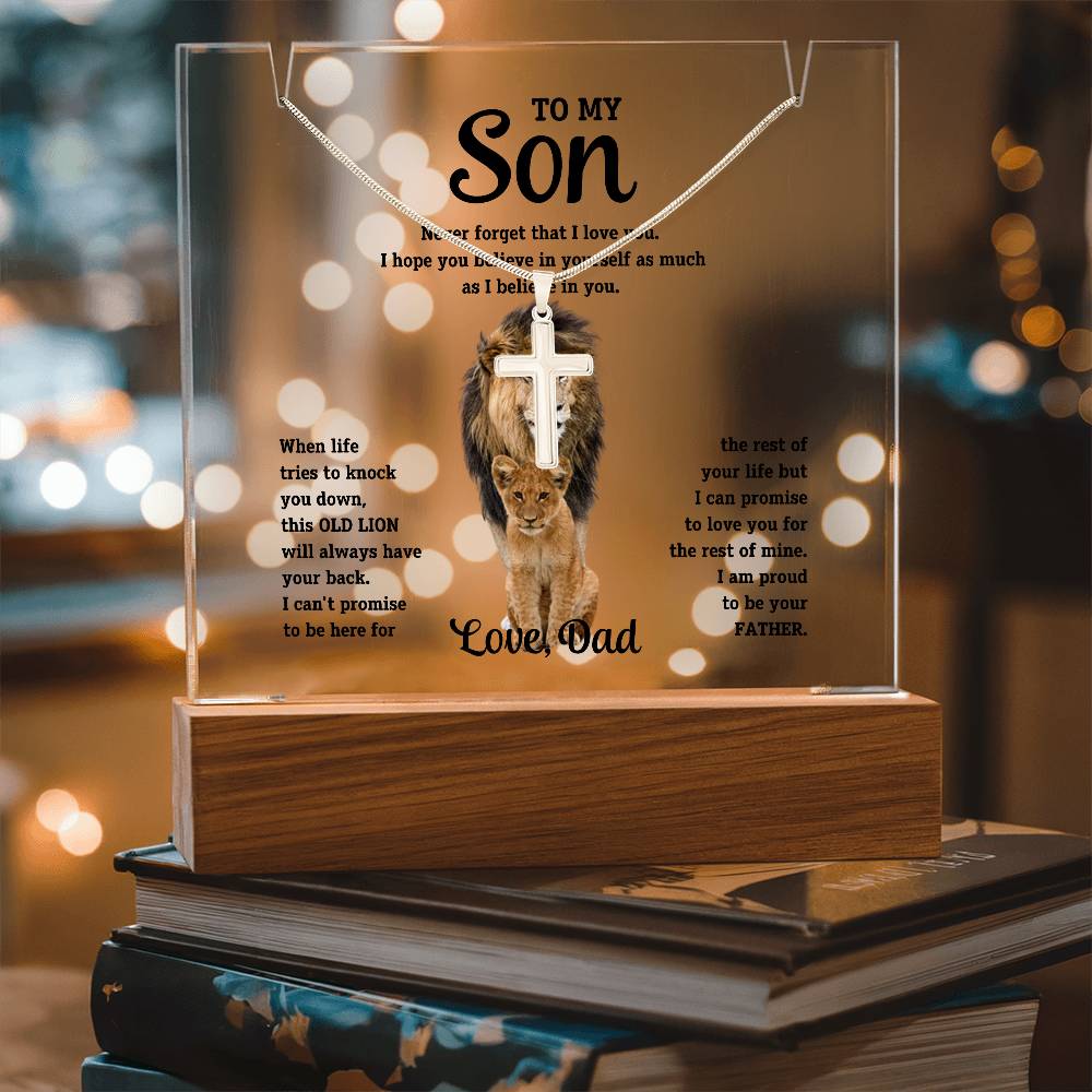 To My Son Cross Necklace and Jewelry Holder Gift Set from Dad-[Heartfelt Family Gift]