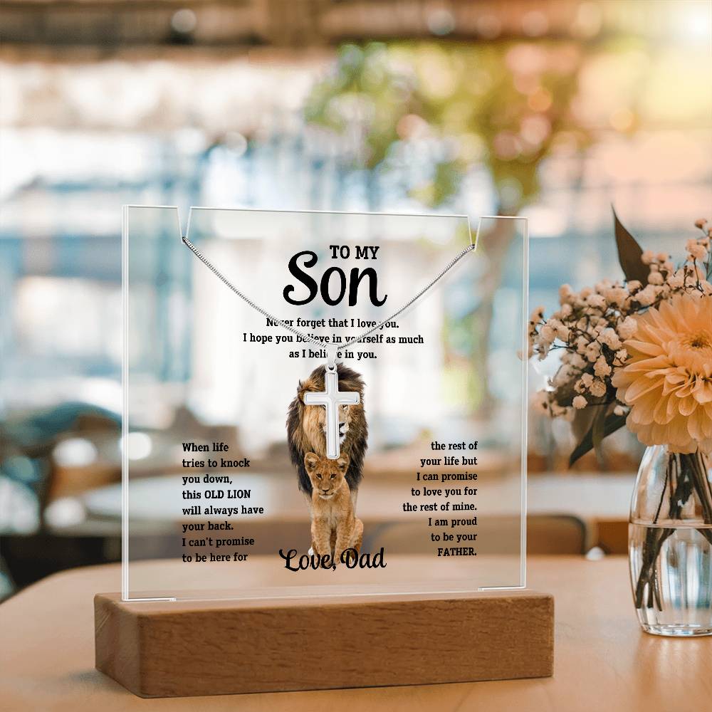 To My Son Cross Necklace and Jewelry Holder Gift Set from Dad-[Heartfelt Family Gift]