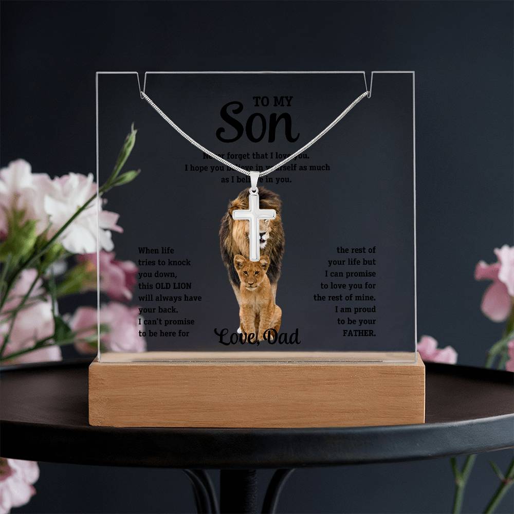 To My Son Cross Necklace and Jewelry Holder Gift Set from Dad-[Heartfelt Family Gift]