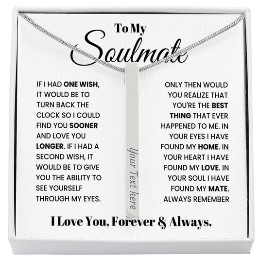 Soulmate Engraved Vertical Bar Necklace