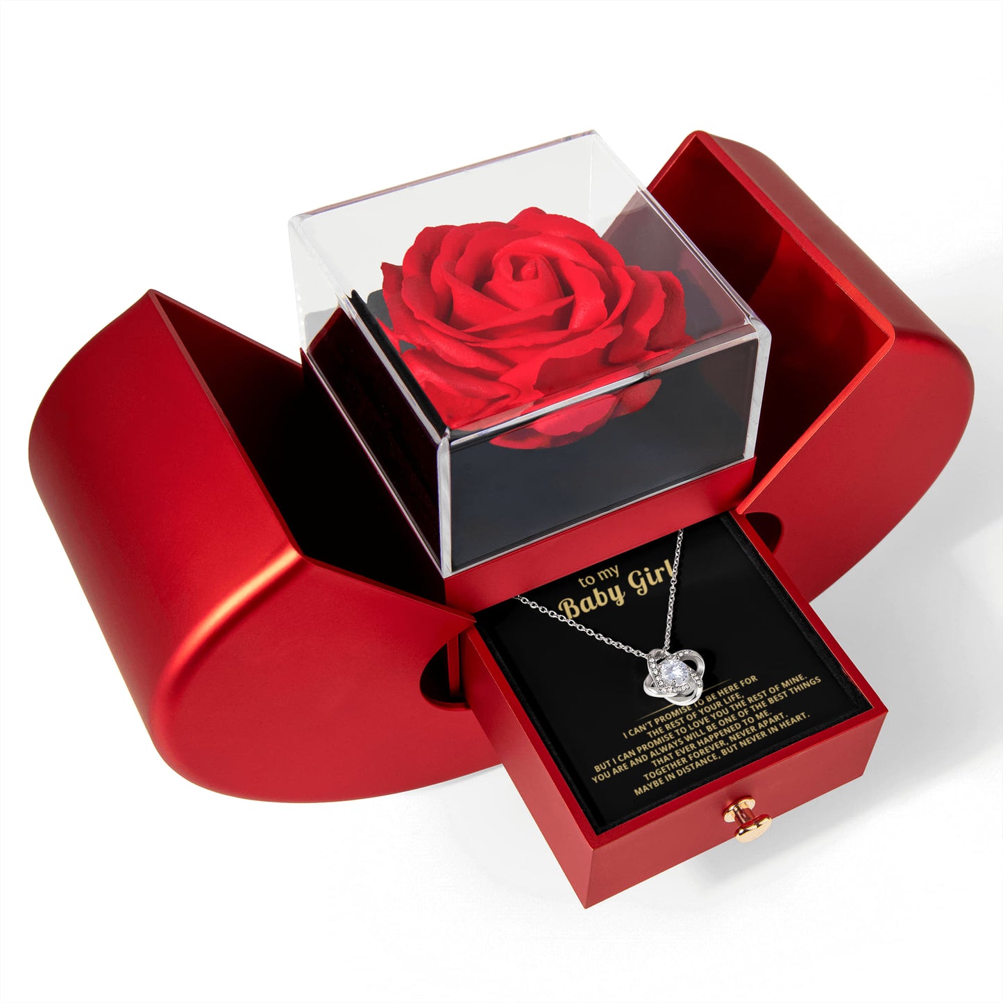 Daughter Baby Girl  Love Knot Necklace  Rose Heart Box Gift Set