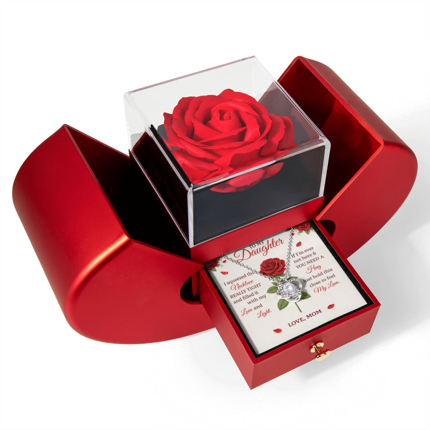 Daughter Love Knot Rose Necklace Gift Set