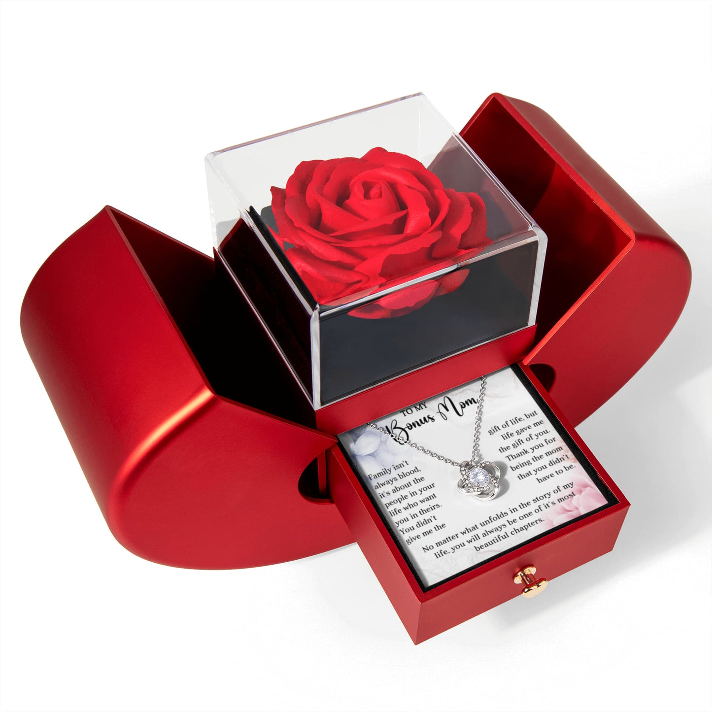 Bonus Mom Preserved Rose Necklace Gift  Set