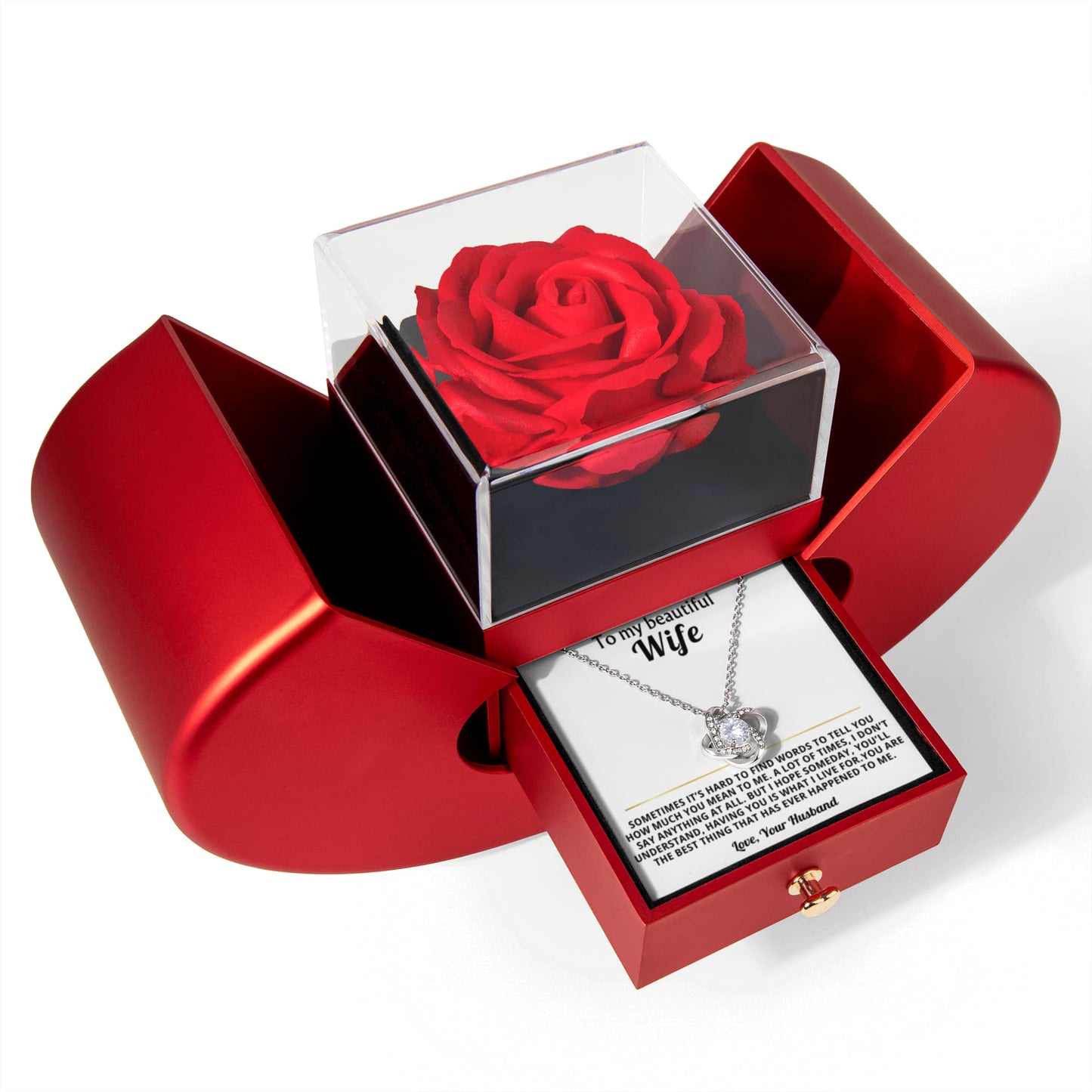 To My Wife Love Knot Necklace and Rose Gift Box Set