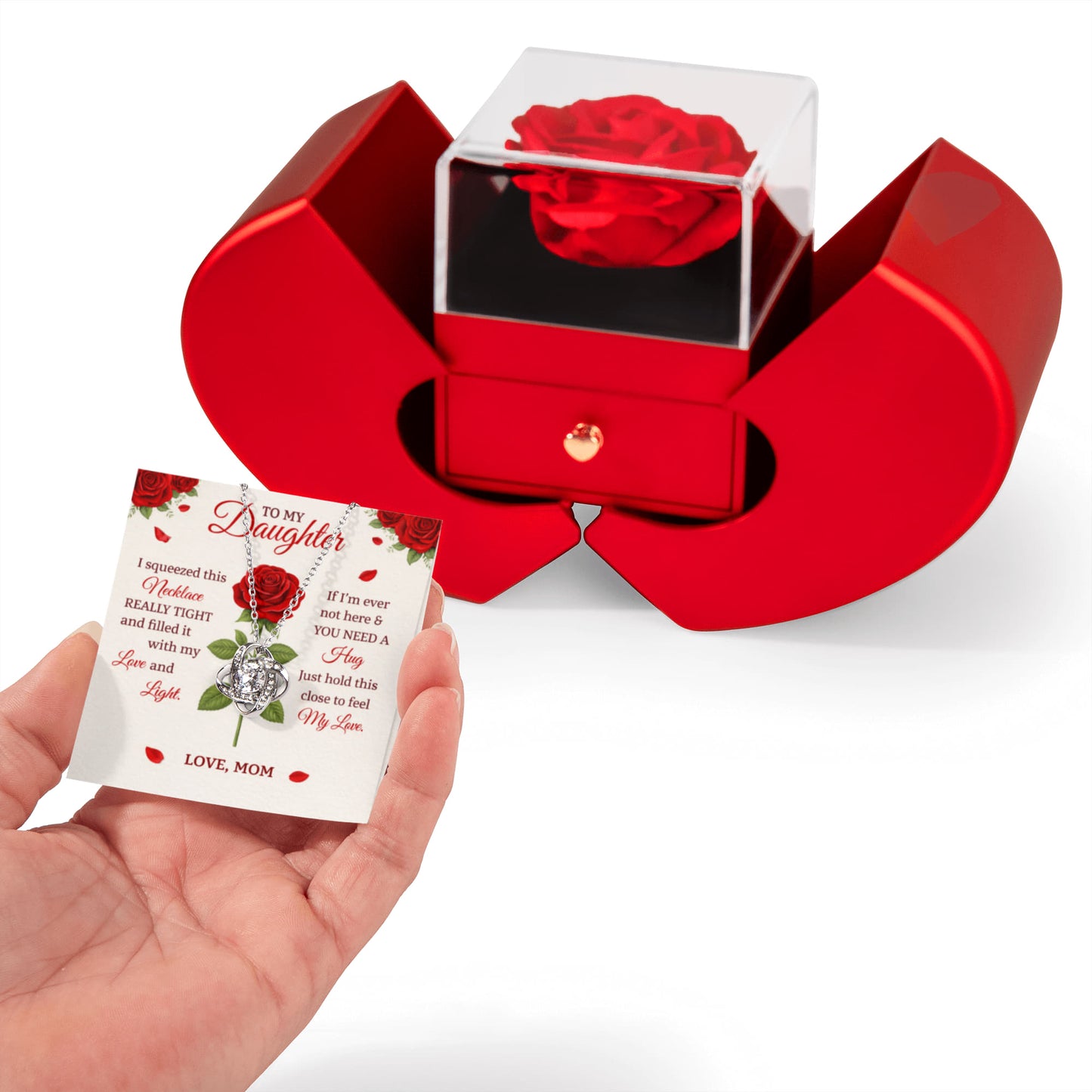 Daughter Love Knot Rose Necklace Gift Set