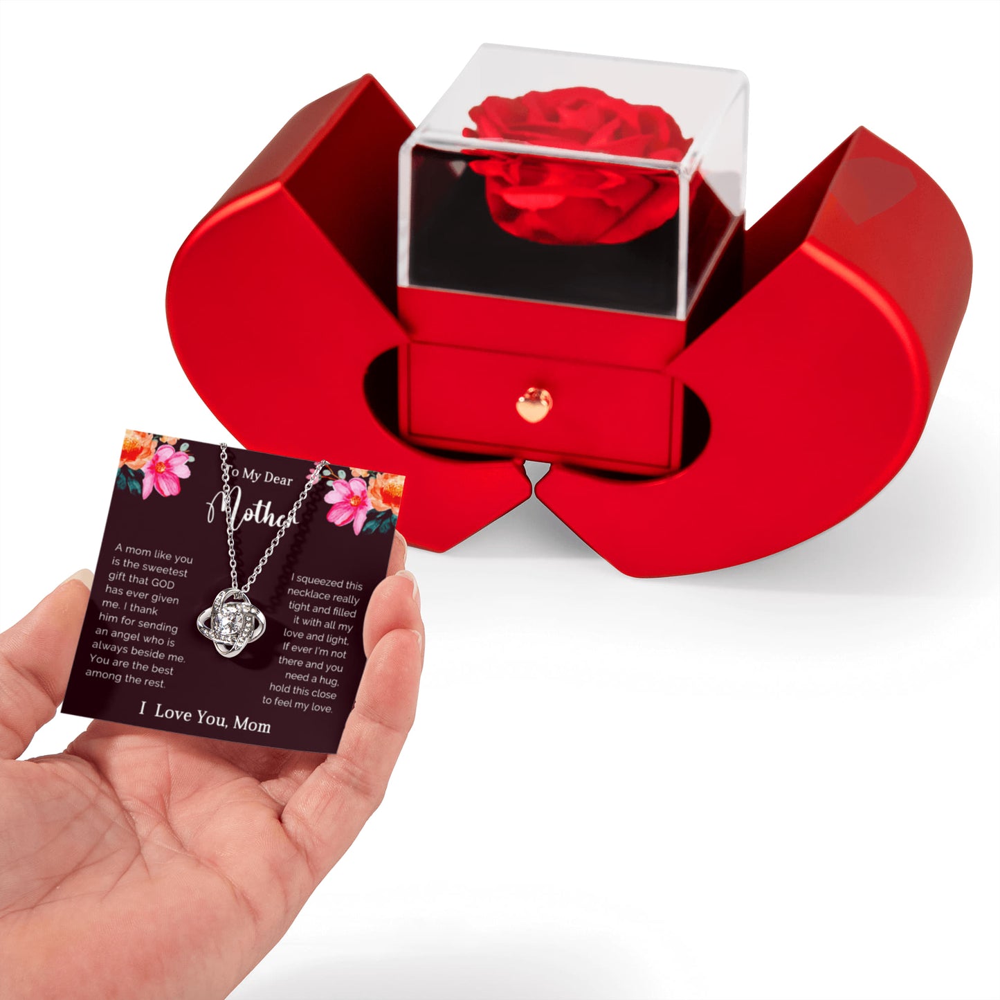 To My Mom Preserved Rose Necklace Gift  Set