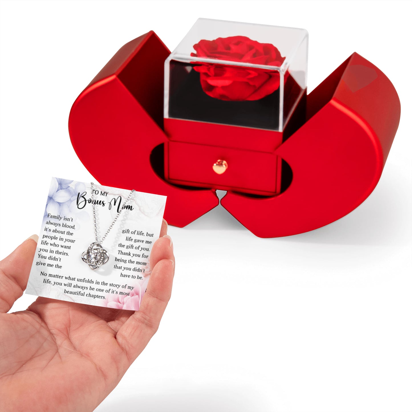 Bonus Mom Preserved Rose Necklace Gift  Set