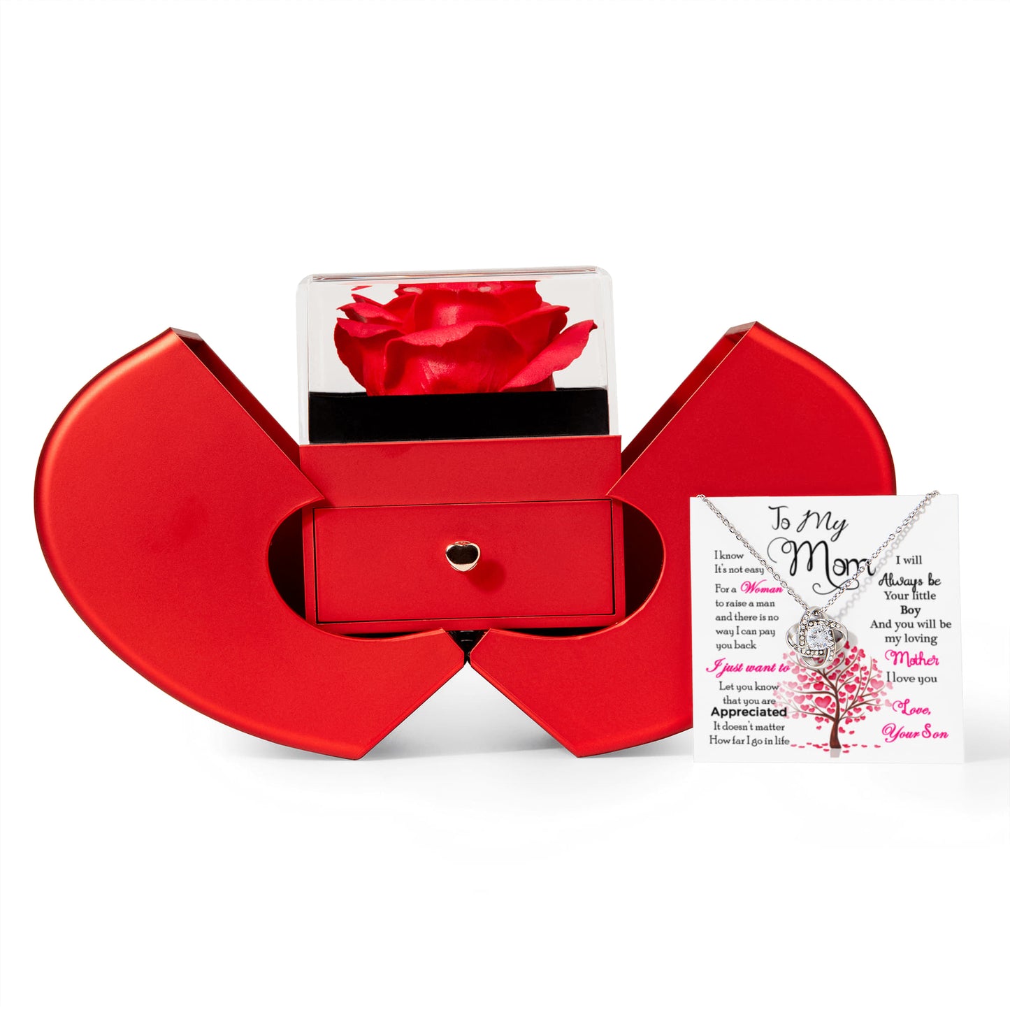 To My Mom Preserved Rose Necklace Gift  Set From Son