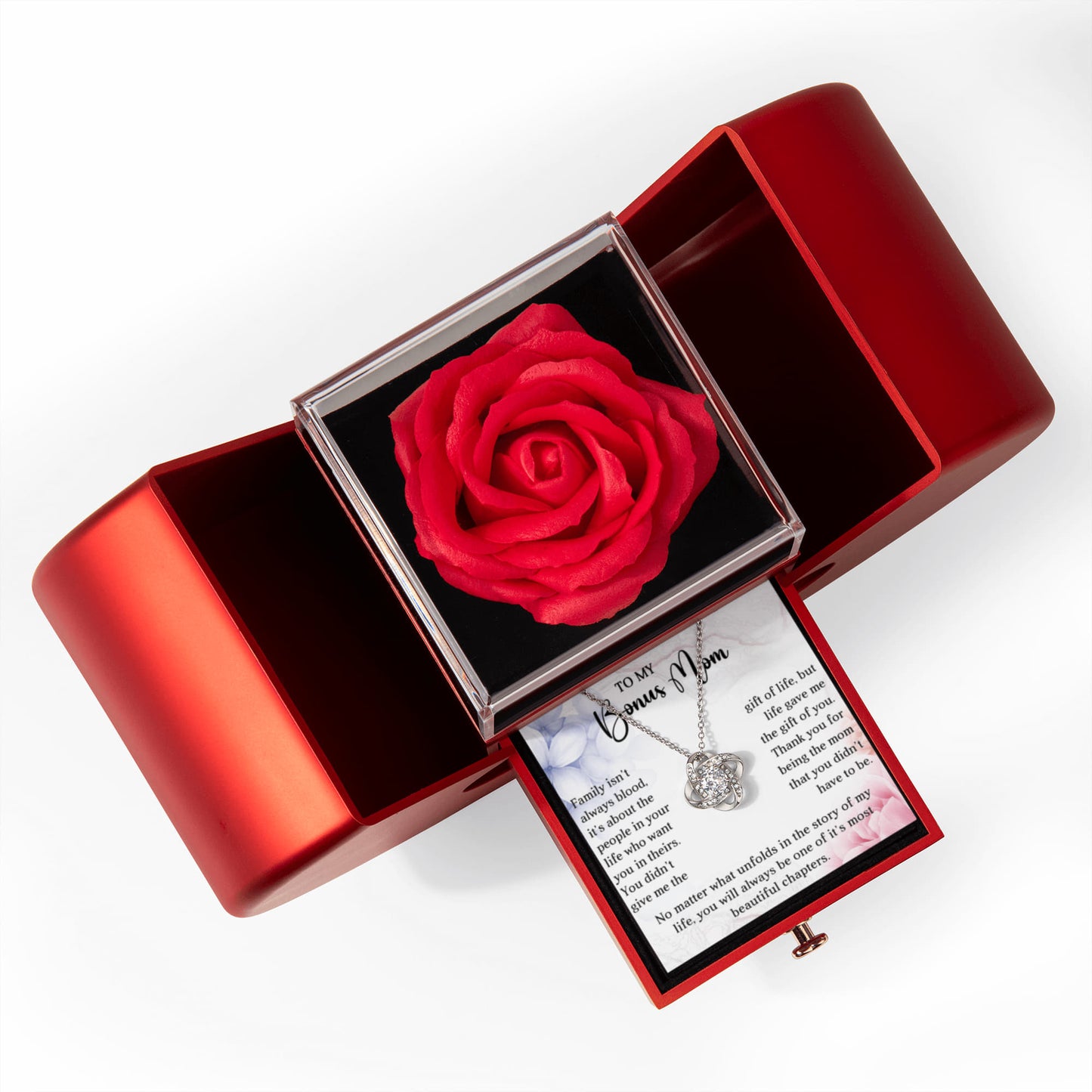 Bonus Mom Preserved Rose Necklace Gift  Set