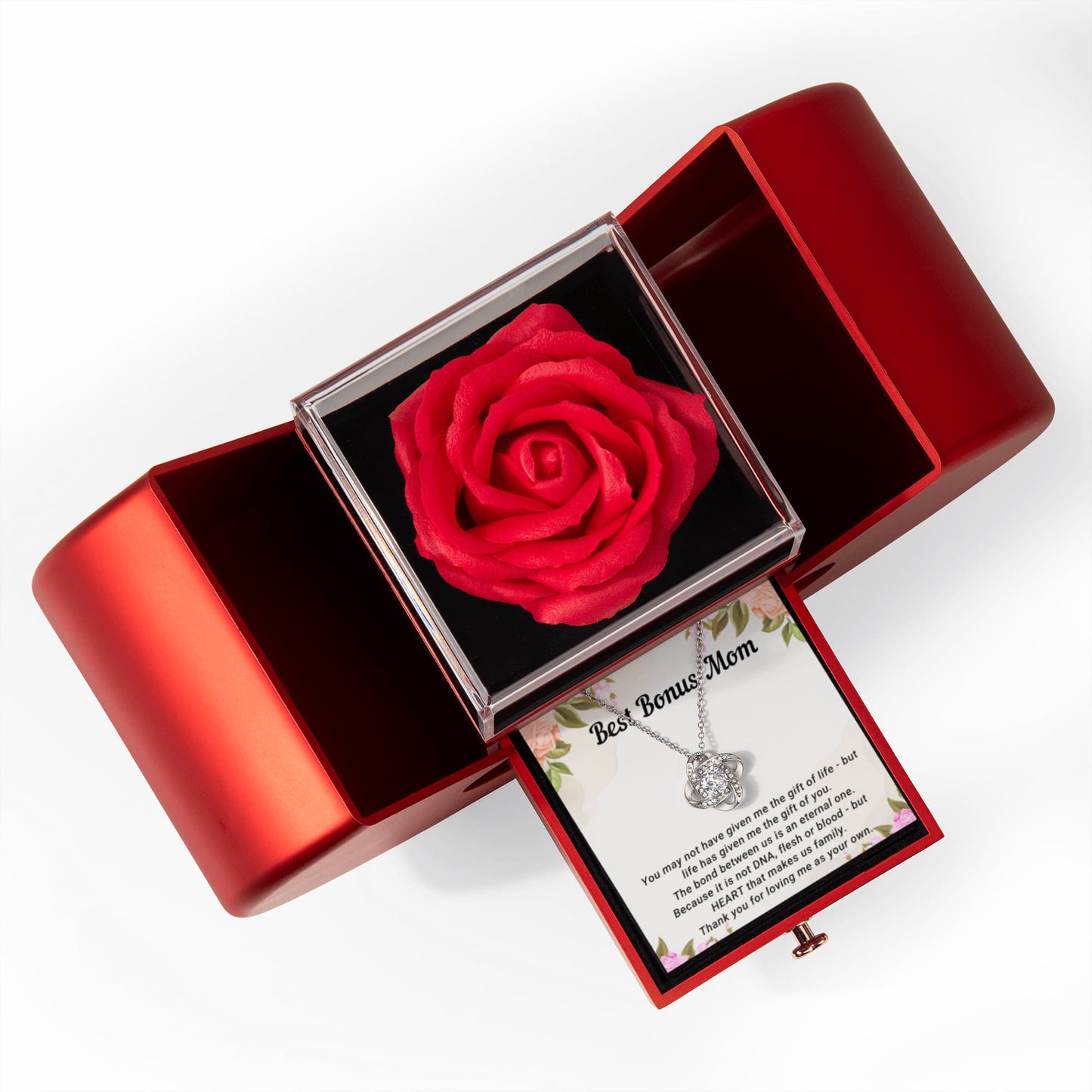 Best Bonus Mom Heart Rose Box & Necklace Gift Set