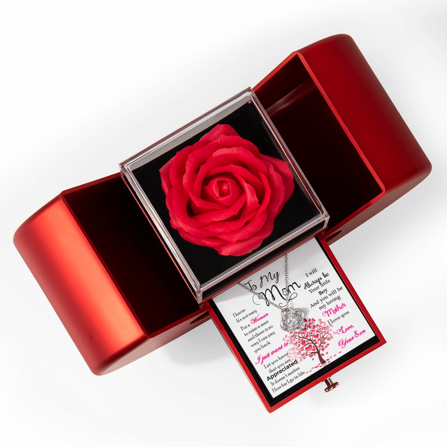 To My Mom Preserved Rose Necklace Gift  Set From Son