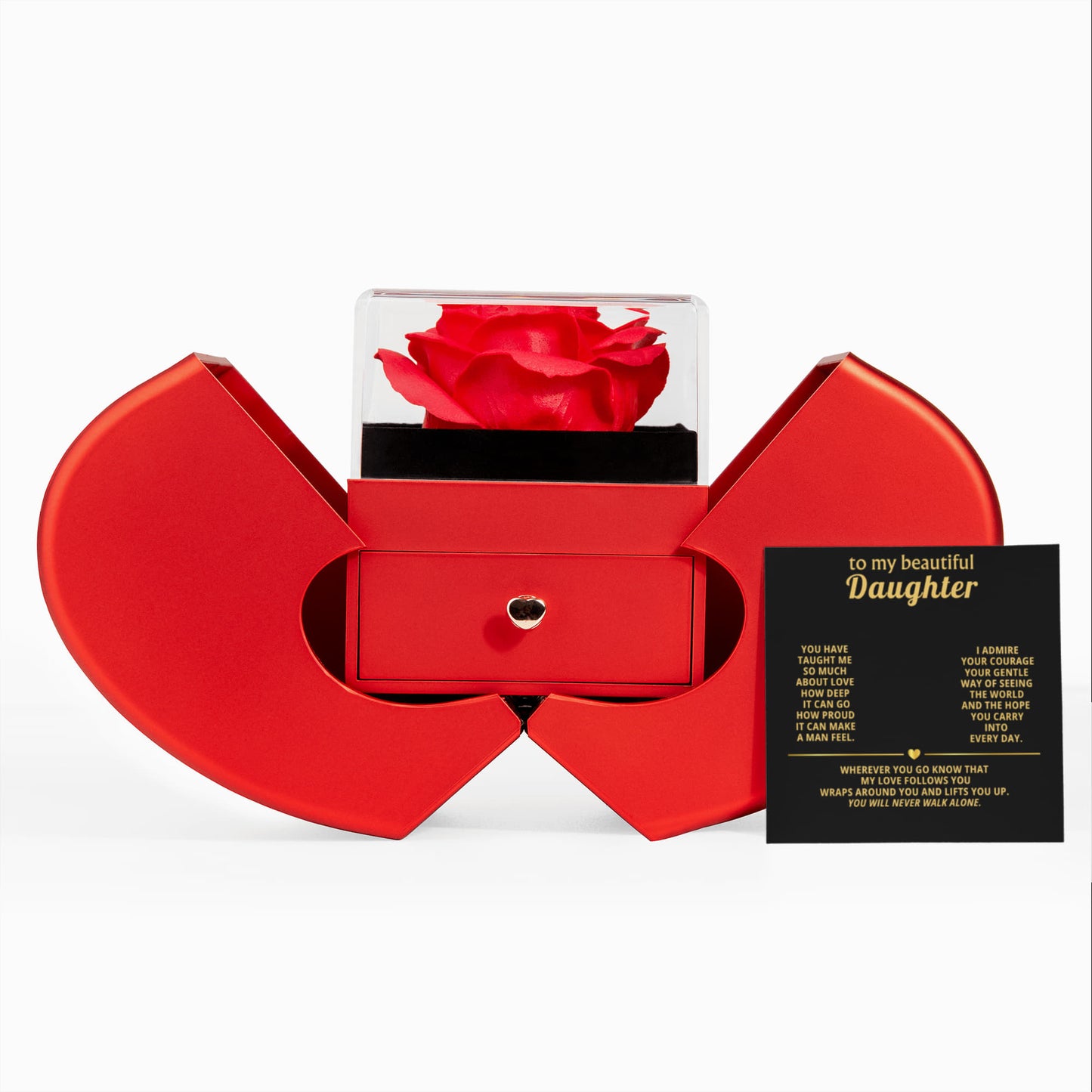 Daughter Love Knot Necklace  Rose Heart Box Gift Set