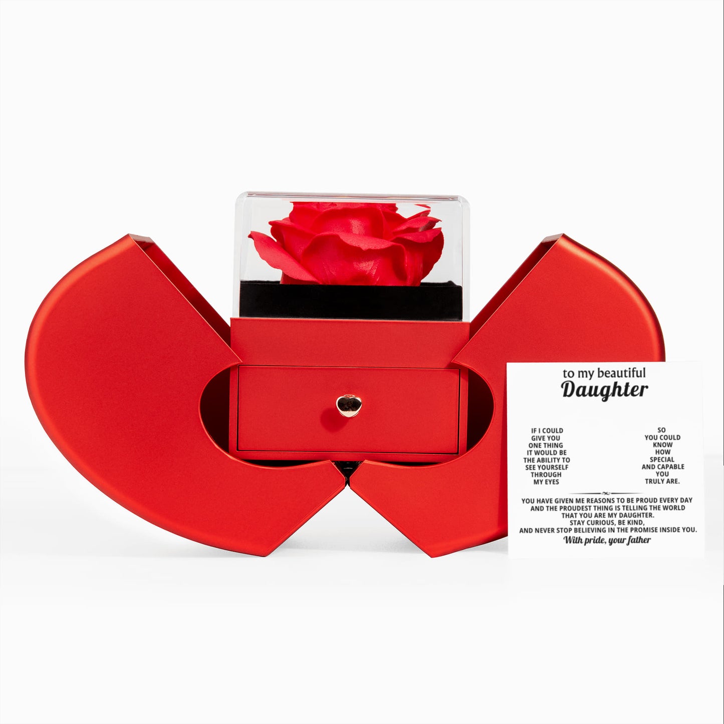 Daughter Father Love Knot Necklace  Rose Heart Box Gift Set