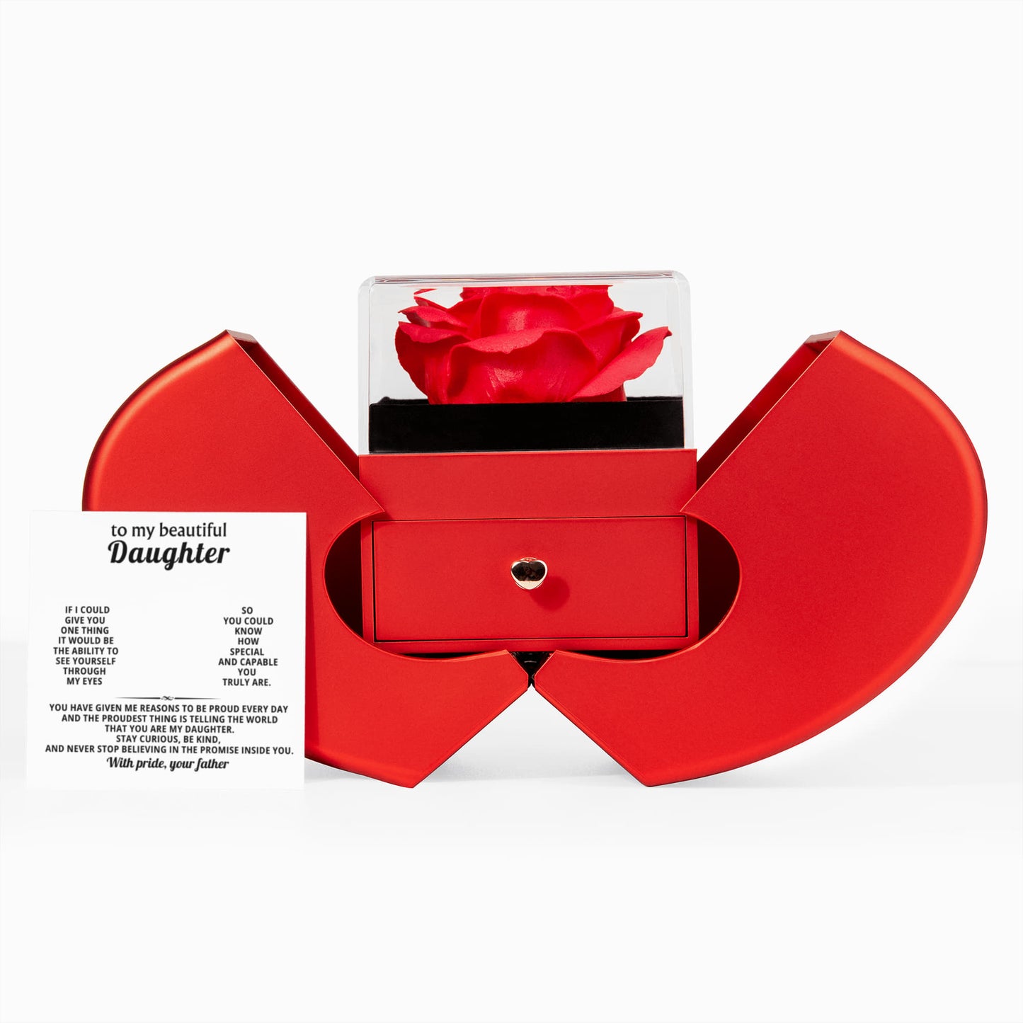 Daughter Father Love Knot Necklace  Rose Heart Box Gift Set