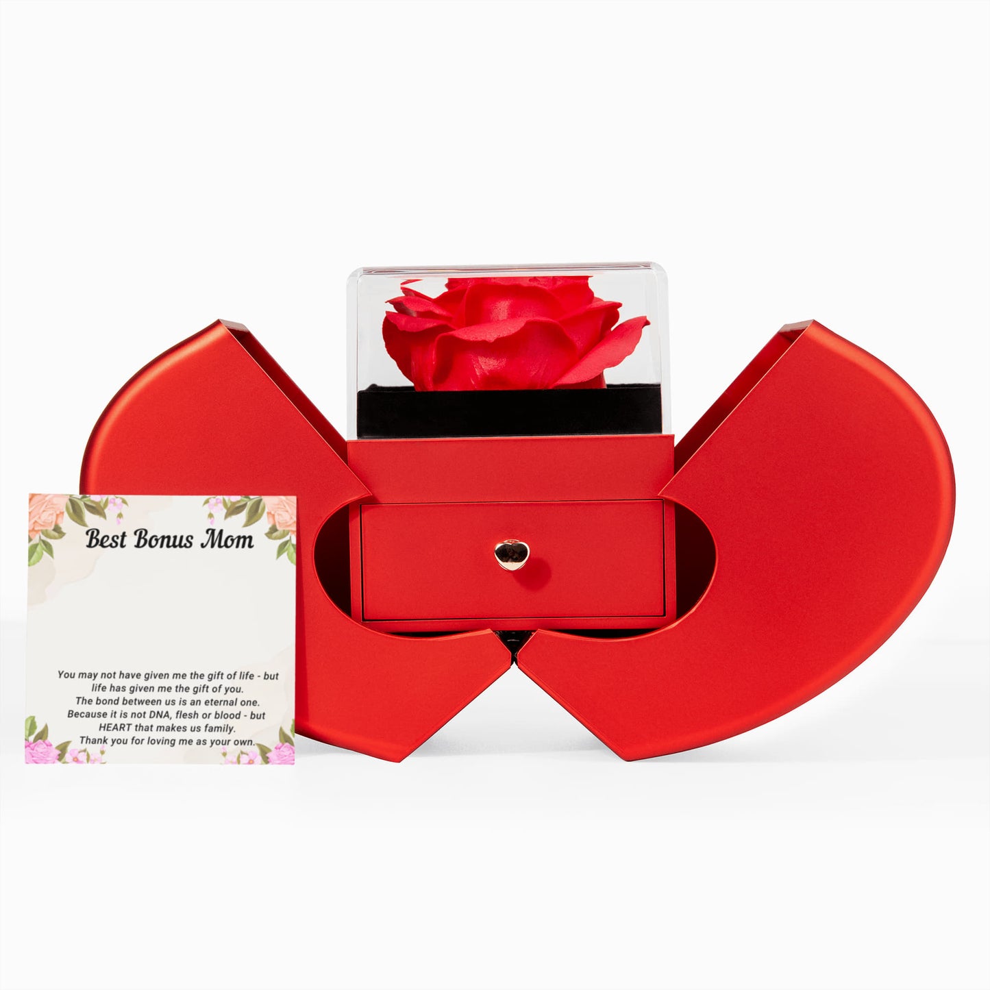 Best Bonus Mom Heart Rose Box & Necklace Gift Set