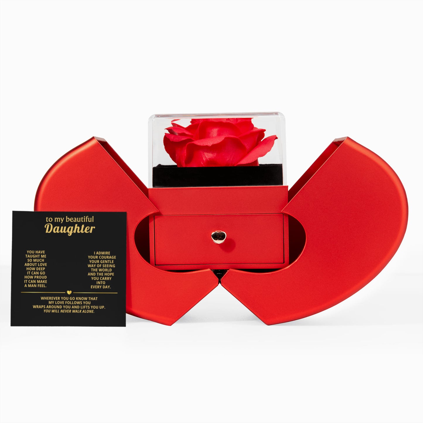 Daughter Love Knot Necklace  Rose Heart Box Gift Set