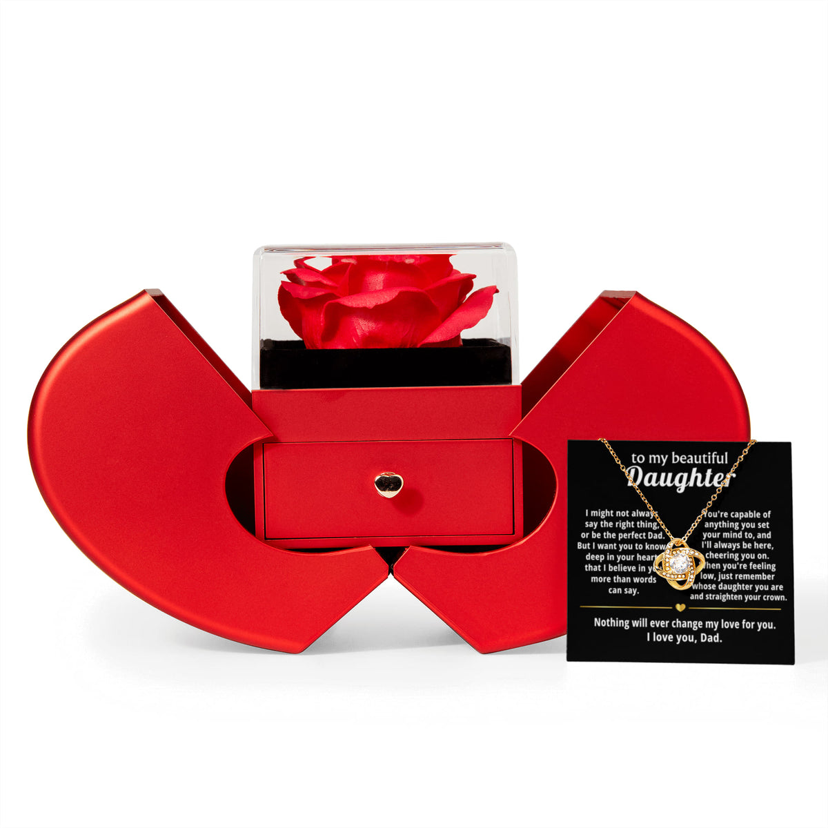Daughter Rose Heart Box Necklace Gift Set