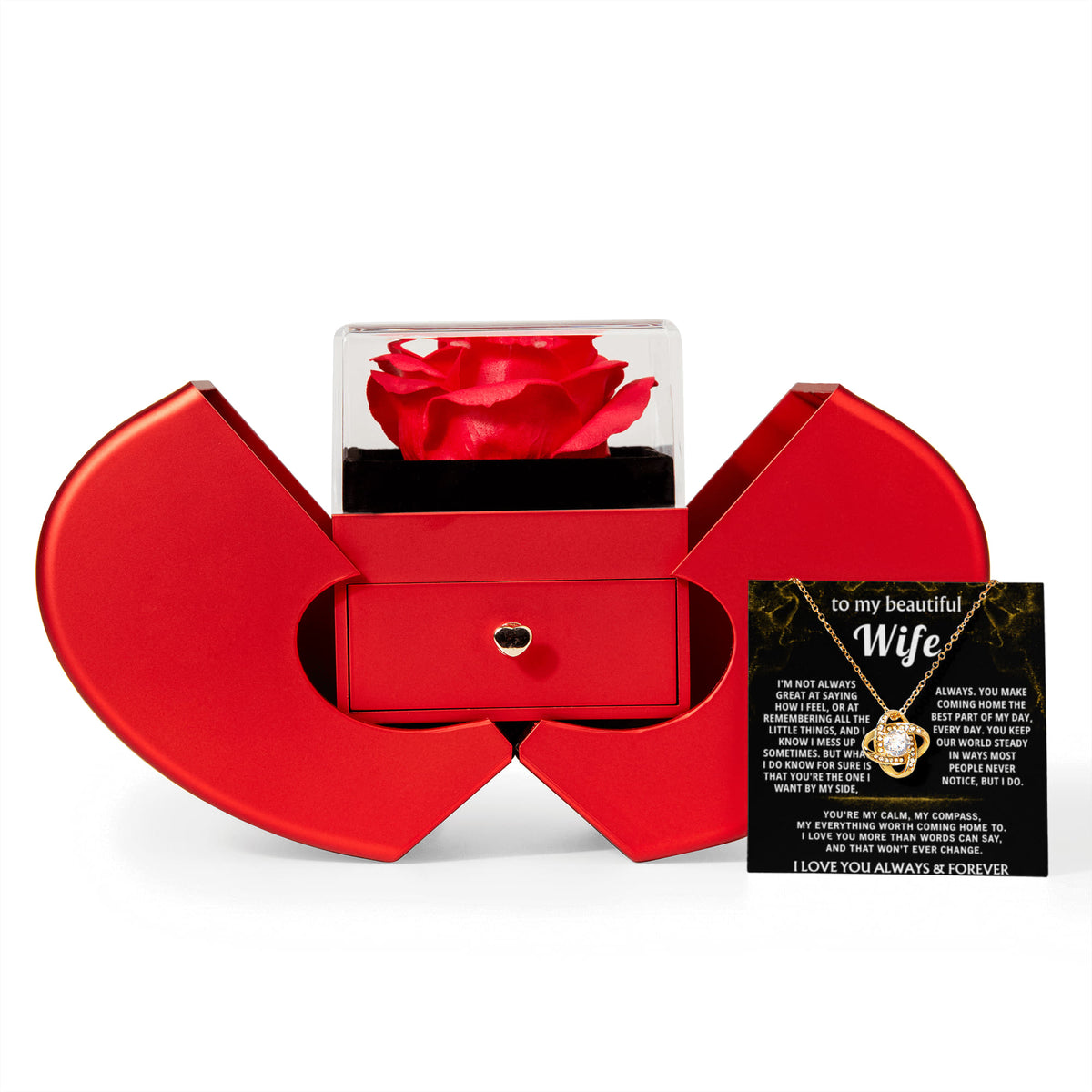 To My Wife Necklace Rose Box Gift Set