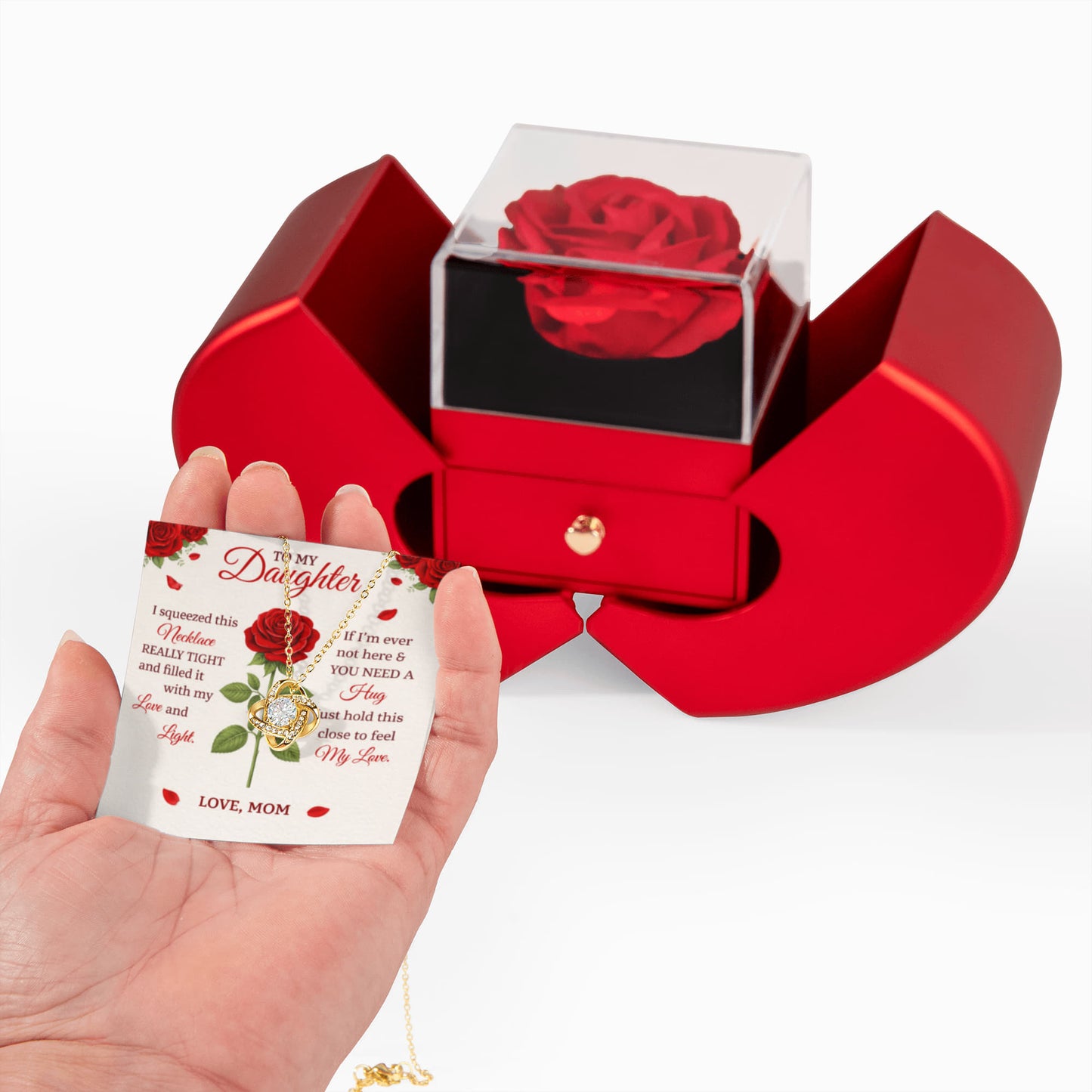 Daughter Love Knot Rose Necklace Gift Set