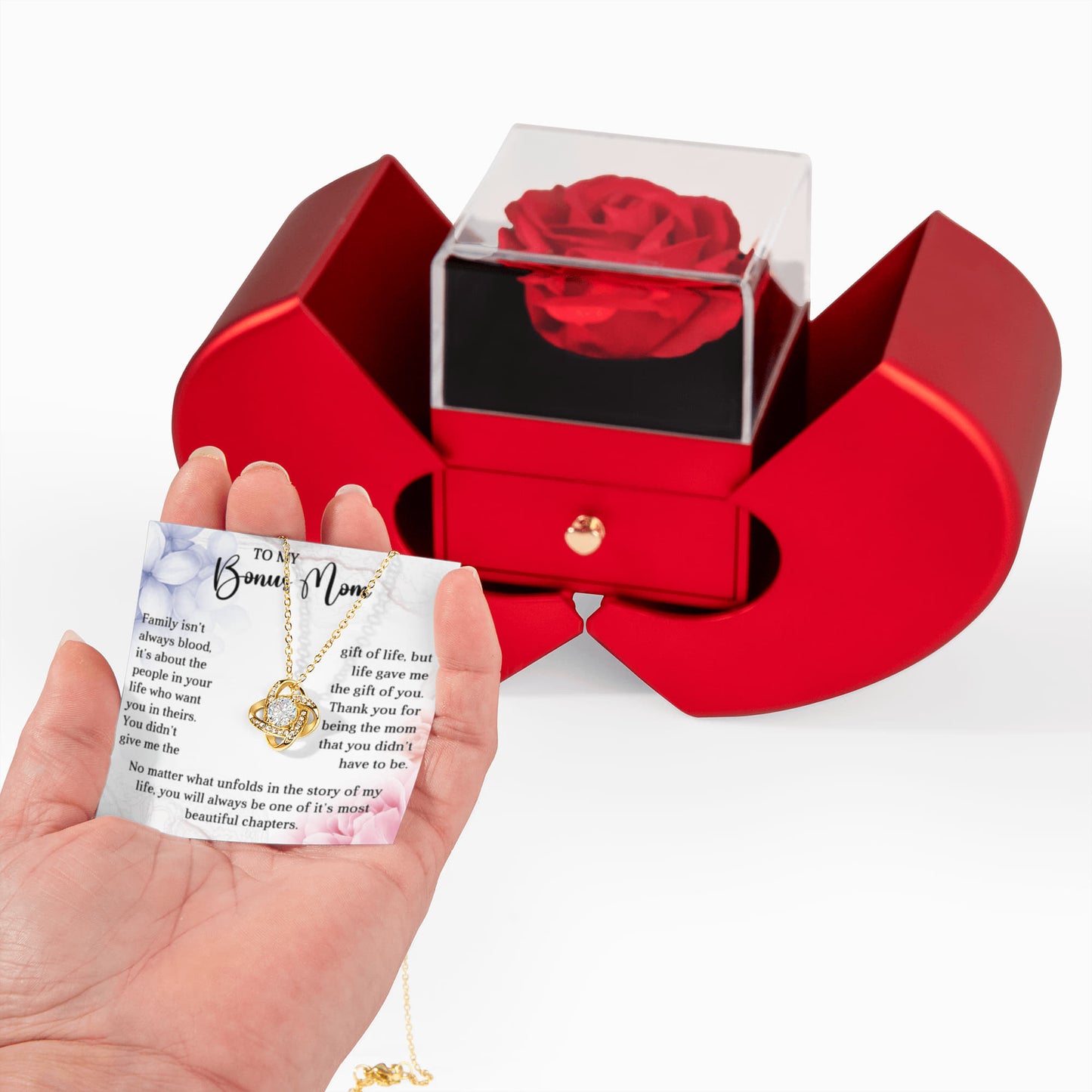 Bonus Mom Preserved Rose Necklace Gift  Set