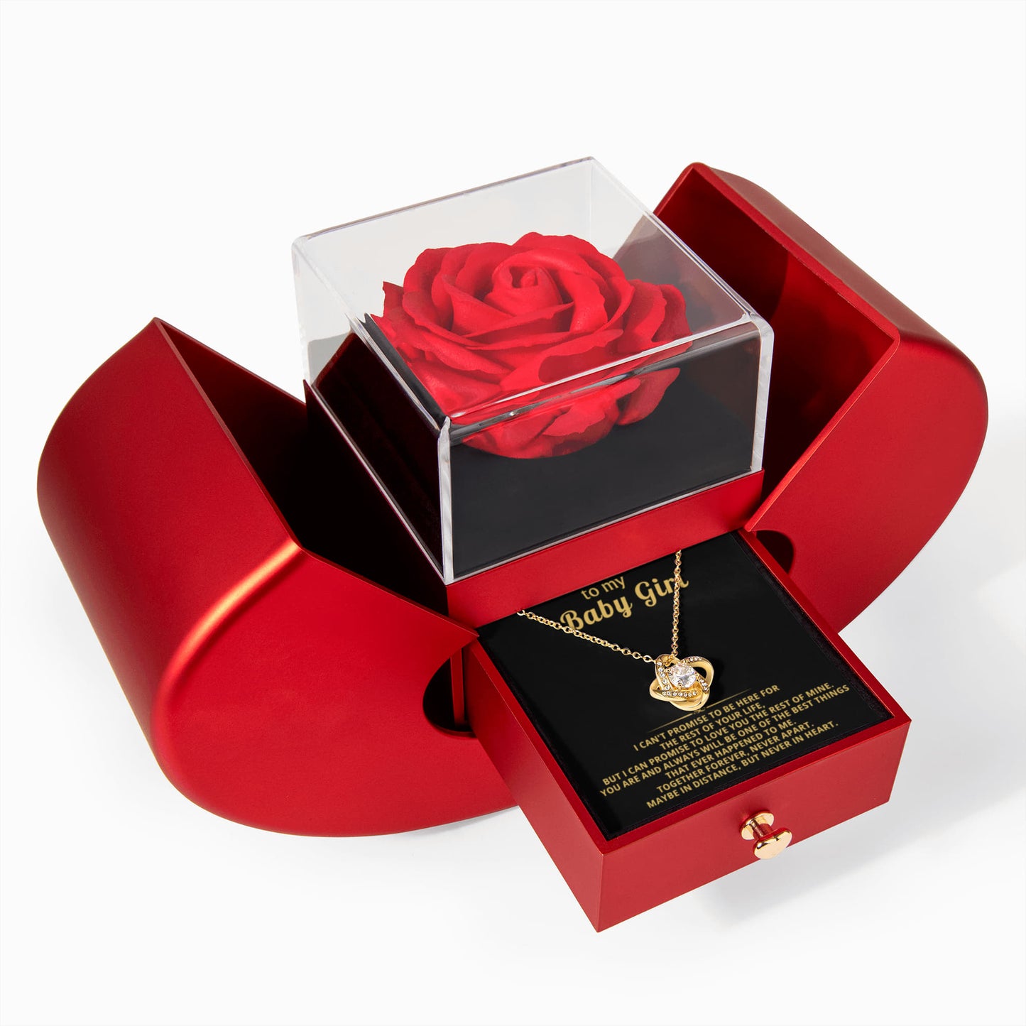Daughter Baby Girl  Love Knot Necklace  Rose Heart Box Gift Set
