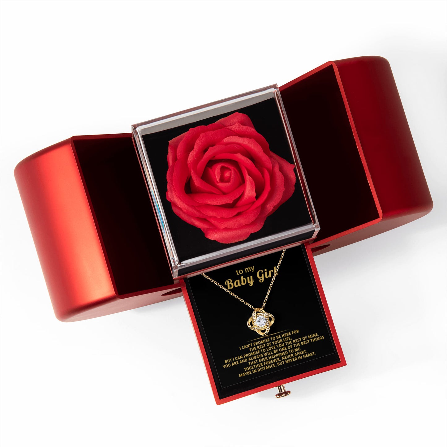 Daughter Baby Girl  Love Knot Necklace  Rose Heart Box Gift Set