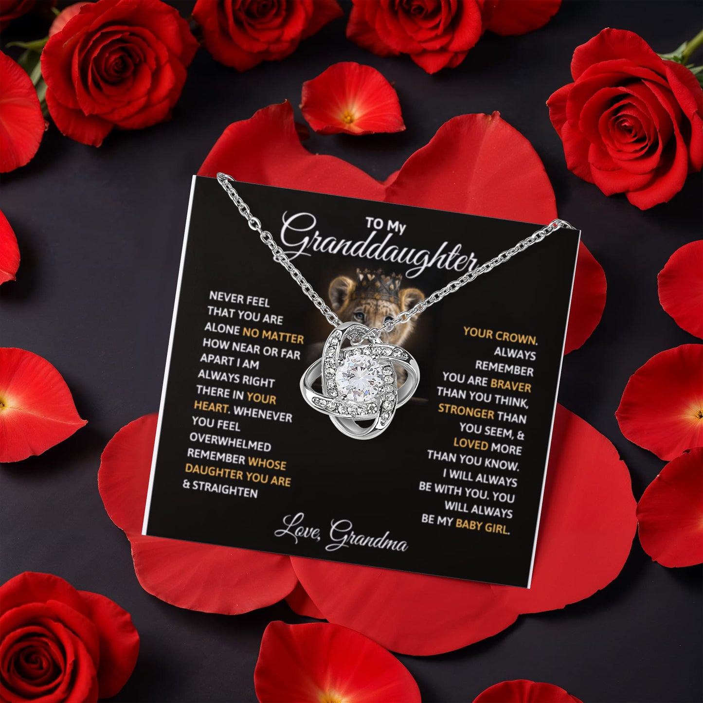 Granddaughter  Rotating Rose Box  Love Knot Necklace