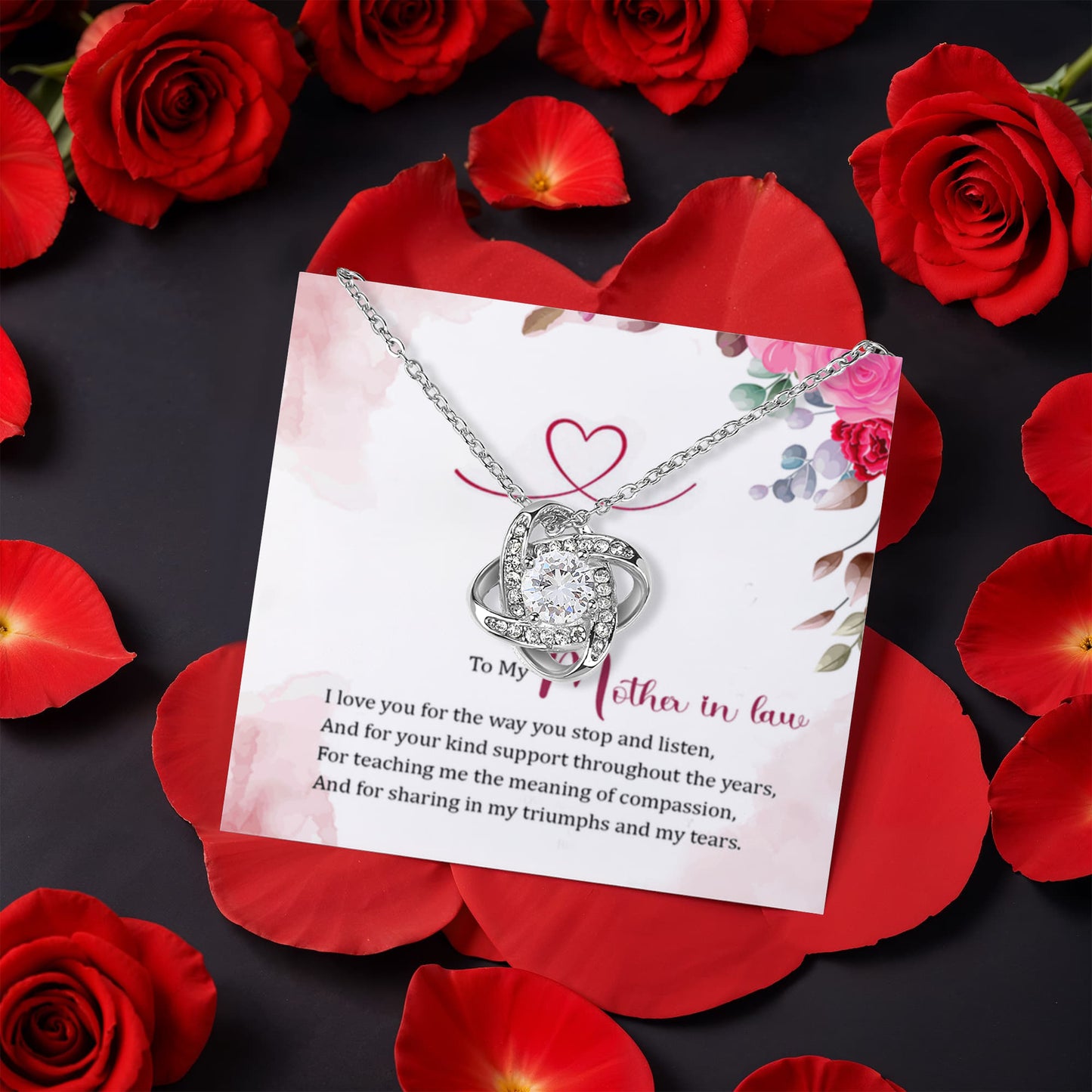 To my Mother in Law Rotating Rose Box and Love Knot Necklace