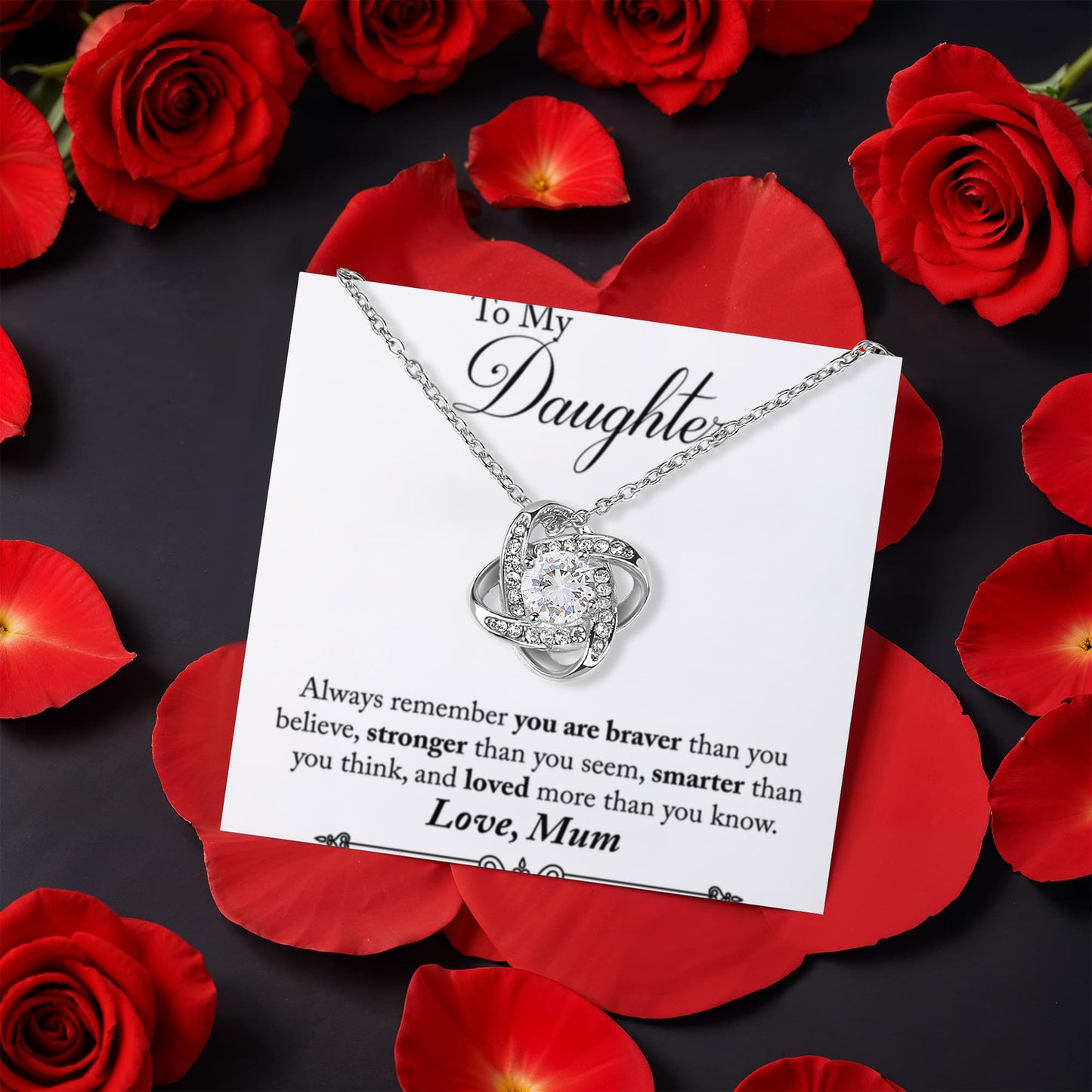 Daughter from Mum Rotating Rose Box with Love Knot Necklace