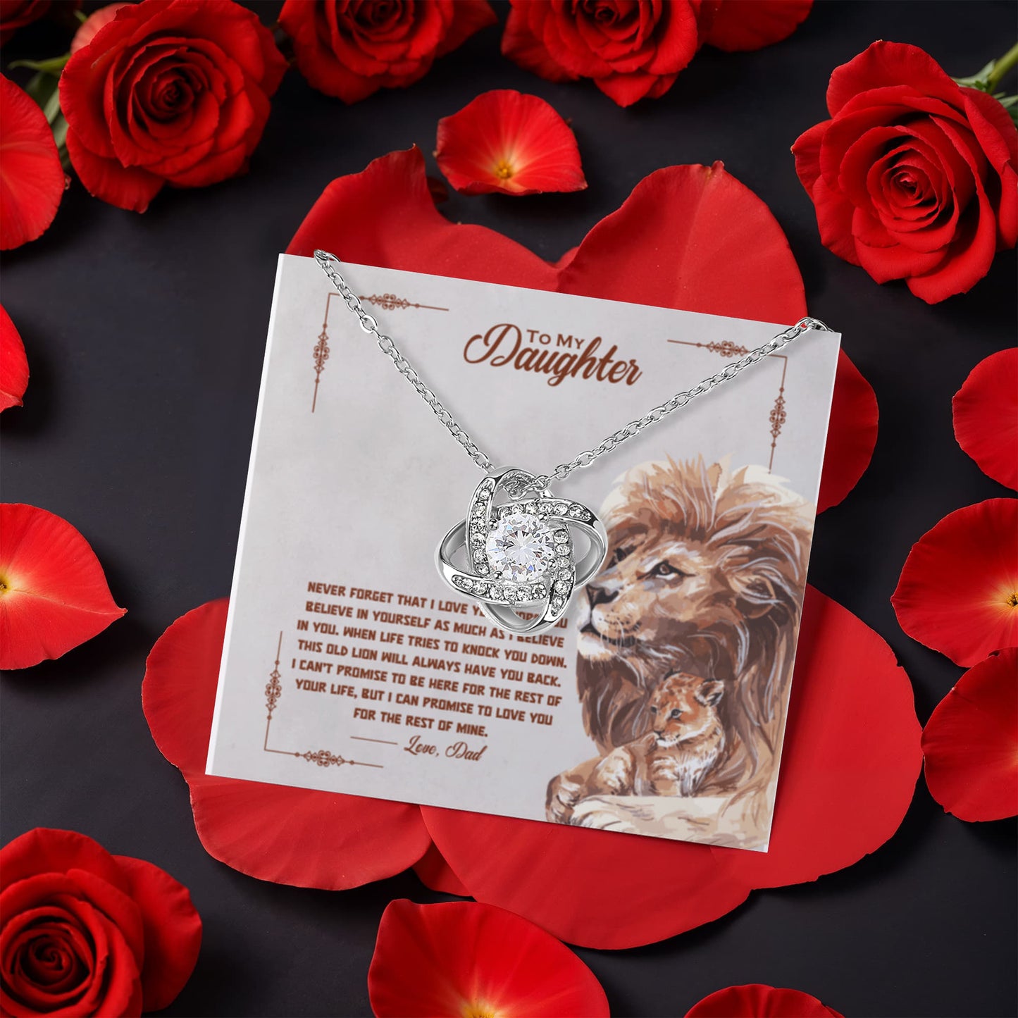 Daughter Rotating Rose Box  Love Knot Necklace