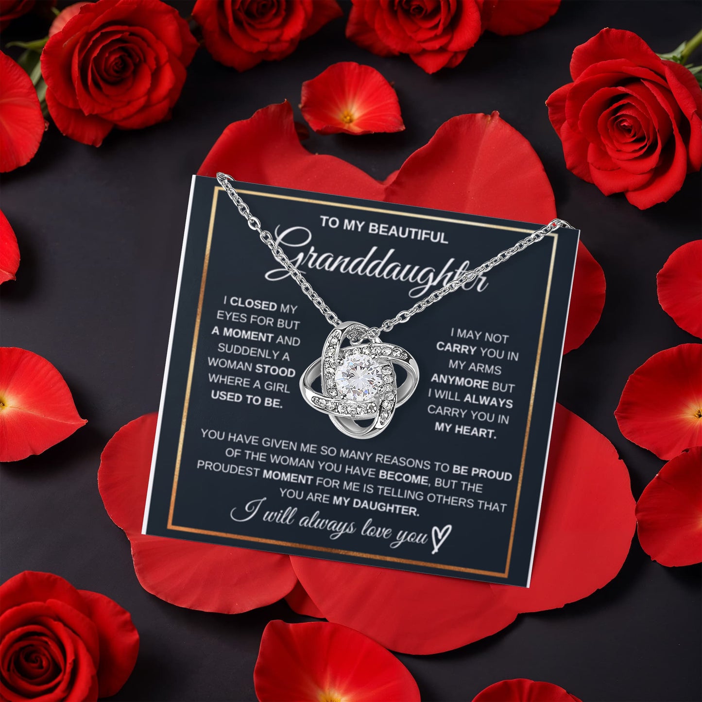 Granddaughter Rotating Rose Box  Love Knot Necklace