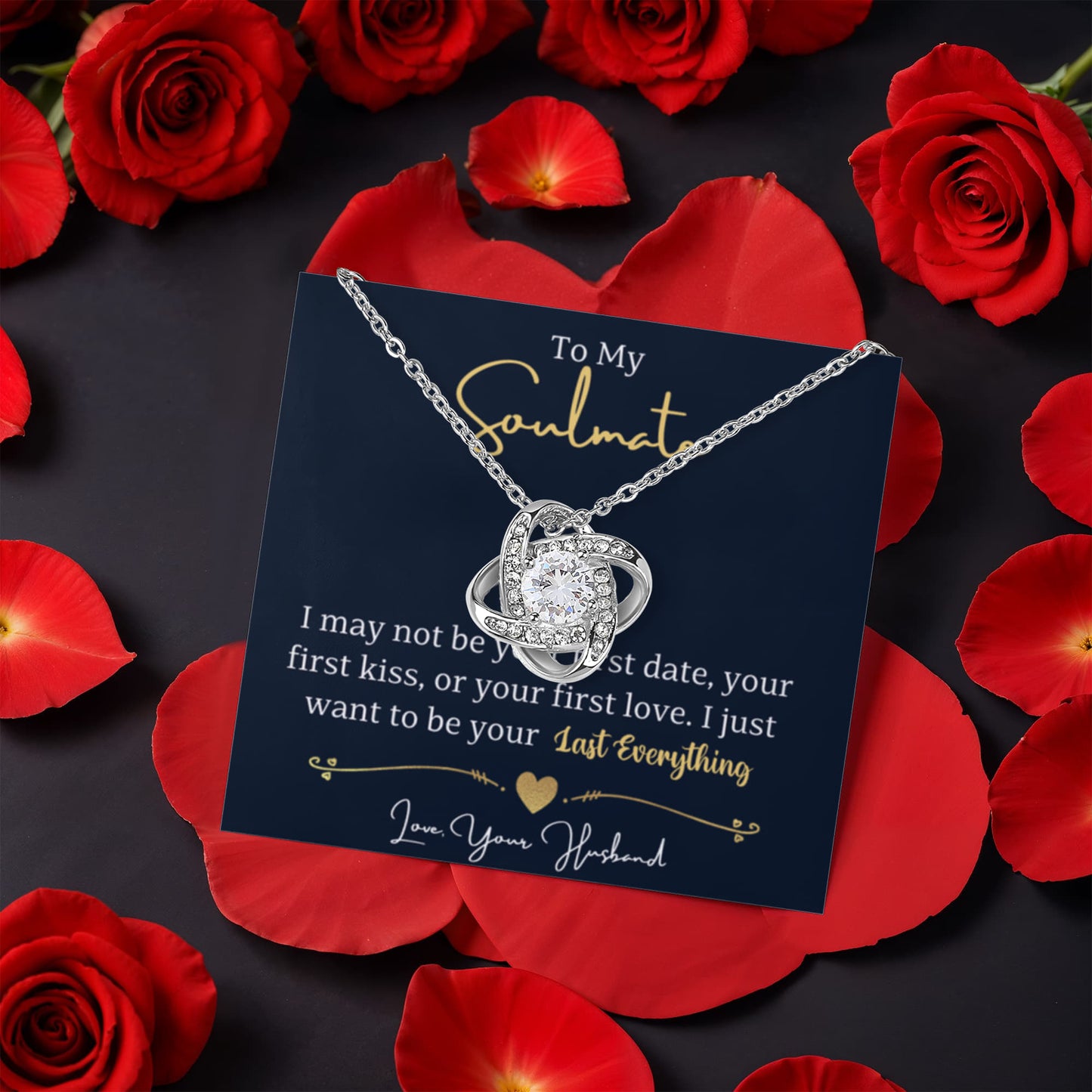 To My soulmate Rotating Rose Box  Love Knot Necklace