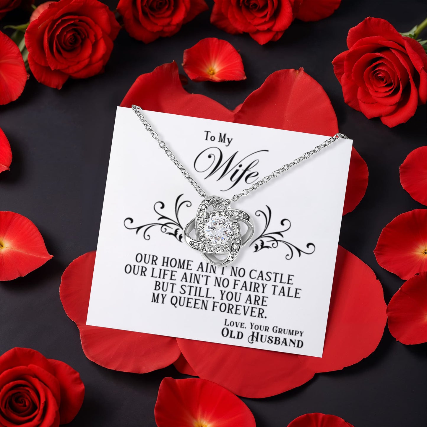 To My Wife Rotating Rose Box  Love Knot Necklace