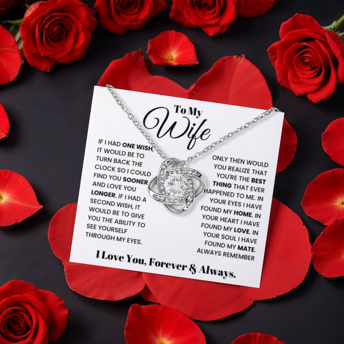 To My Wife Rotating Rose Box  Love Knot Necklace