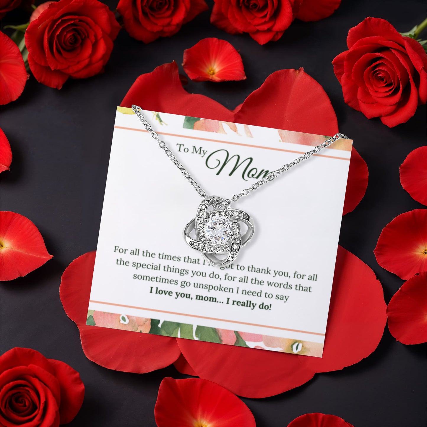 To My Mom Rotating Rose Box and Love Knot Necklace