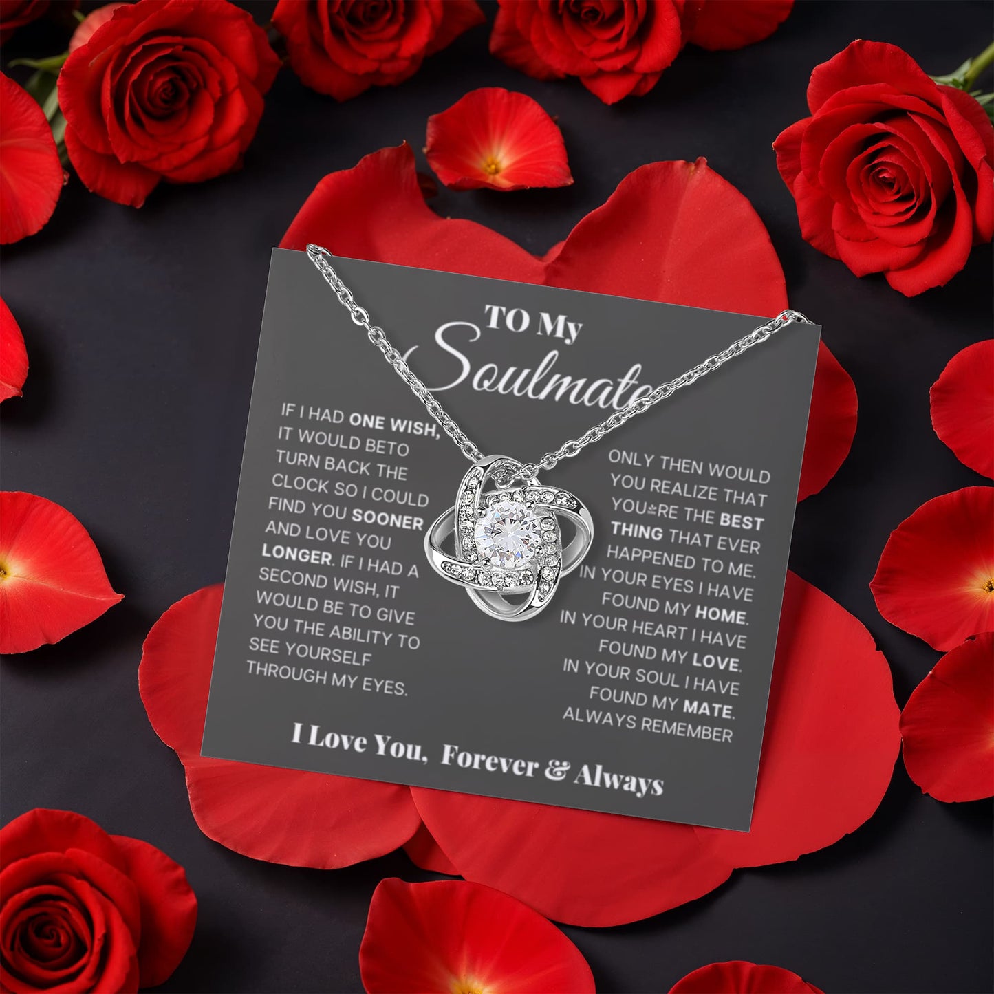 Soulmate Rotating Rose Box  Love Knot Necklace