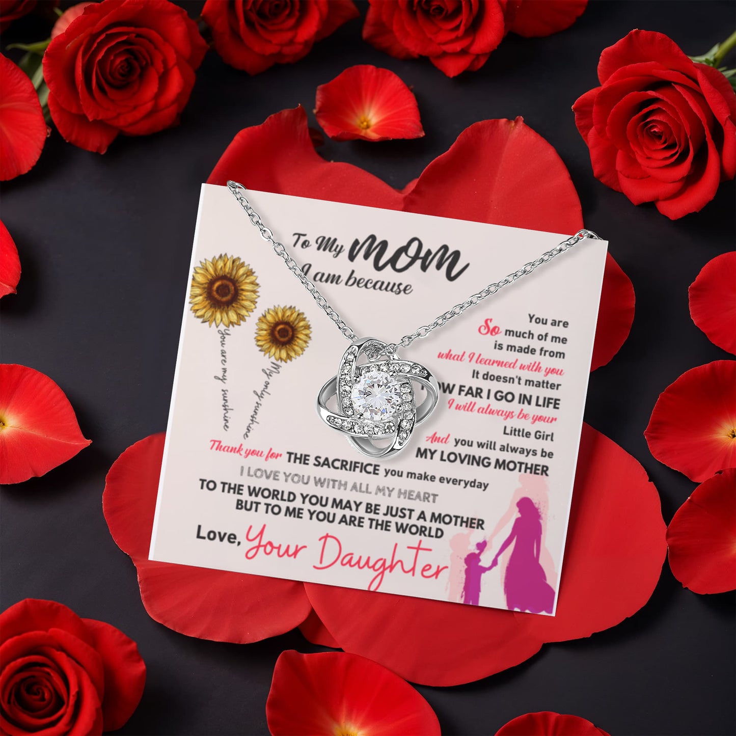 Mom     Rotating Rose Box  Love Knot Necklace