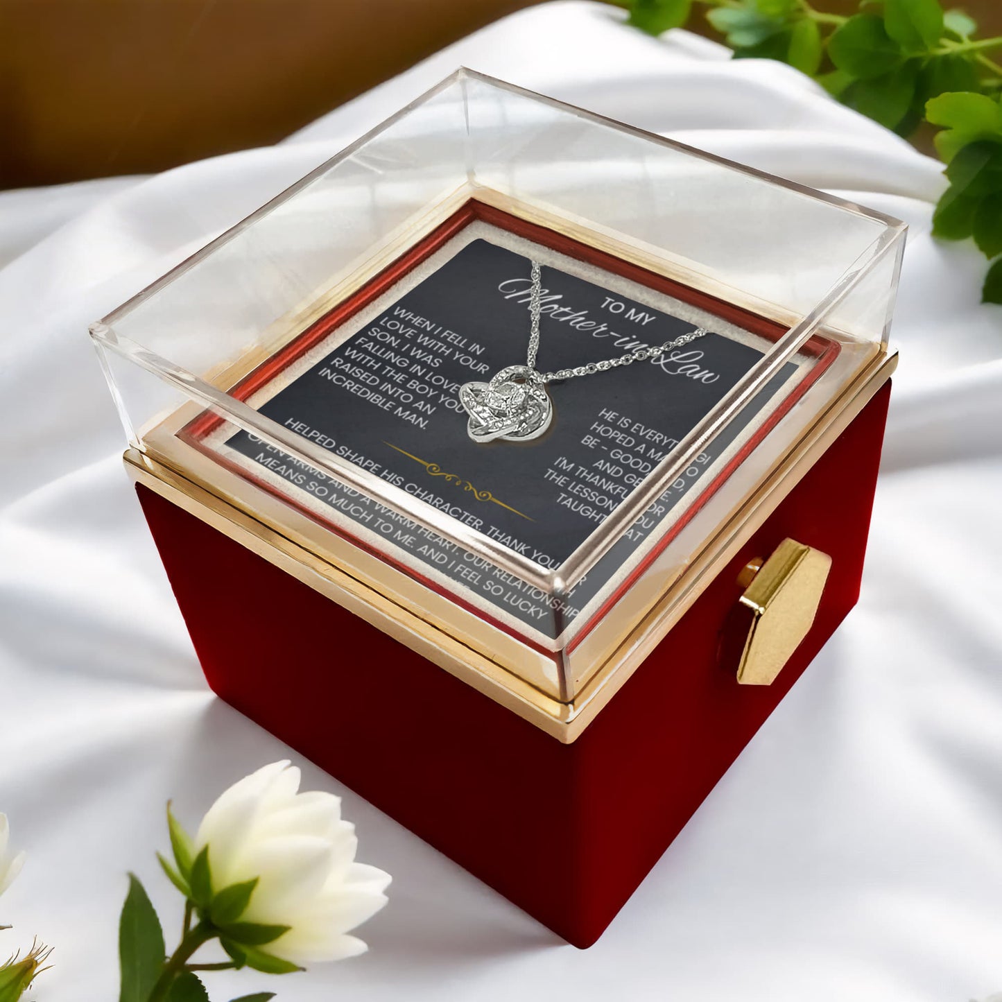 To My Mother in Law  necklace Rotating Rose Box