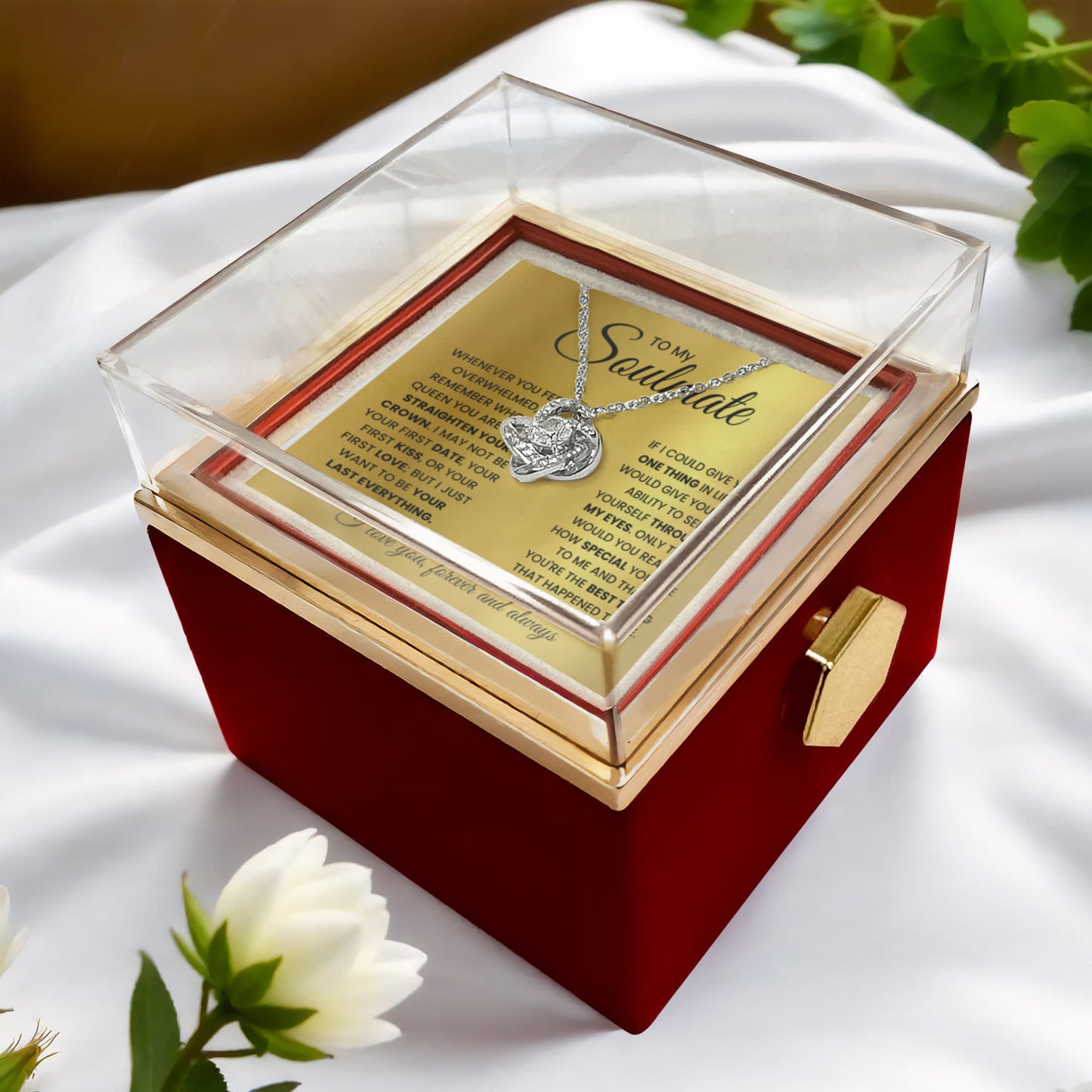 Soulmate Rotating Rose Box  Love Knot Necklace