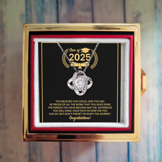 Class of 2025 Graduation Rotating Rose Box with Love Knot Necklace