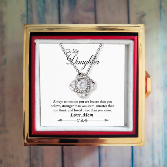 Mom to DaughterRotating Rose Box with Love Knot Necklace