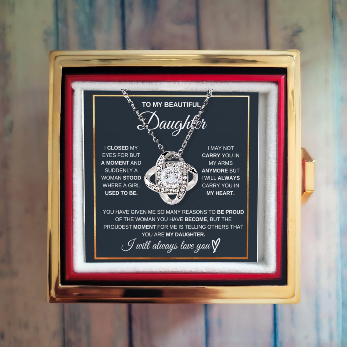 Daughter Rotating Rose Box  Love Knot Necklace