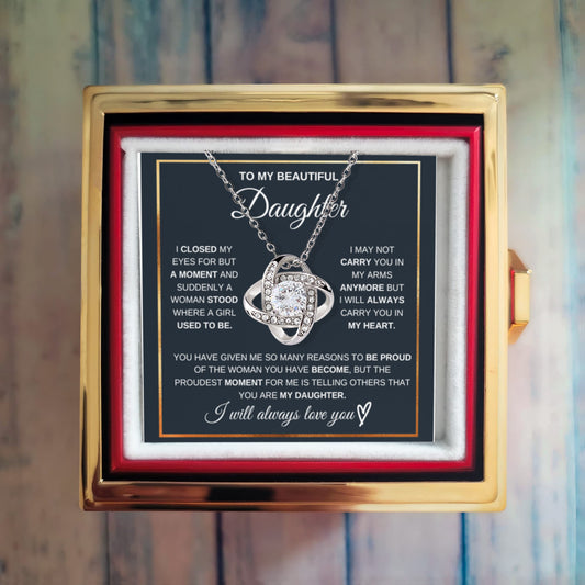 Daughter Rotating Rose Box  Love Knot Necklace