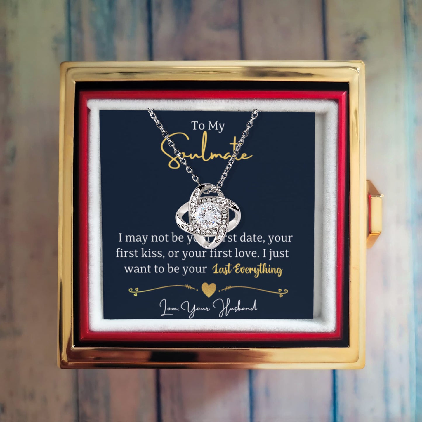 To My soulmate Rotating Rose Box  Love Knot Necklace