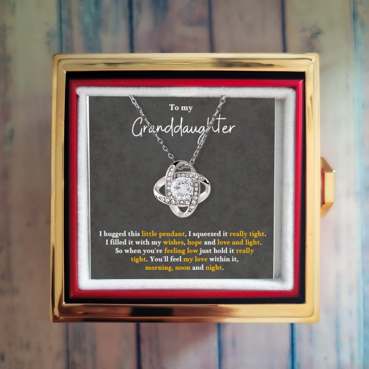 To My GranddaughterRotating Rose Box  Love Knot Necklace